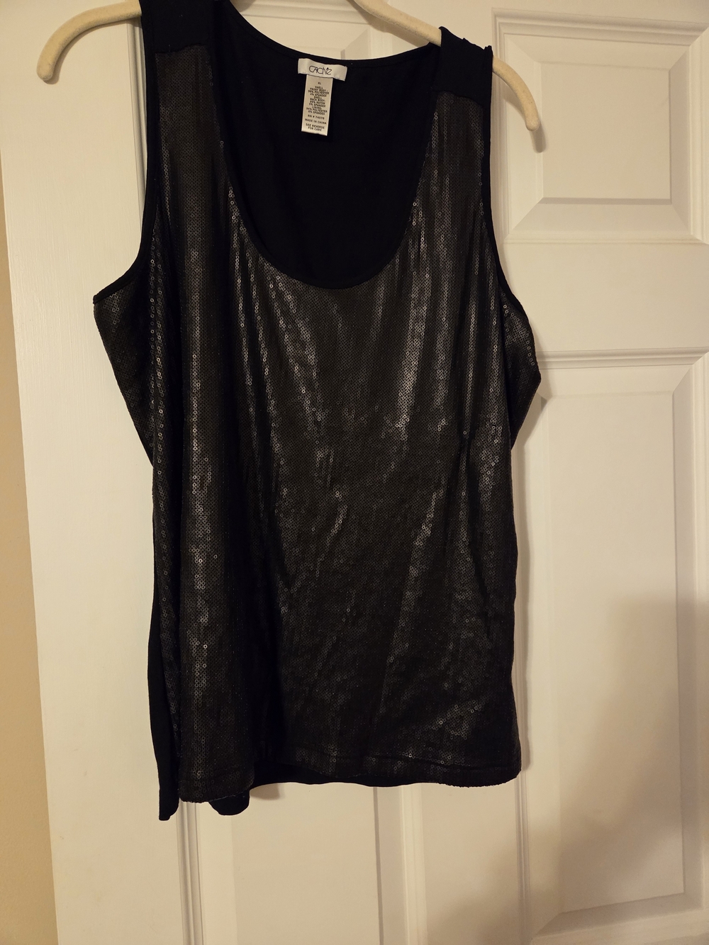 Cache Black Metallic Sequined Tank with Sheen XL NWOT